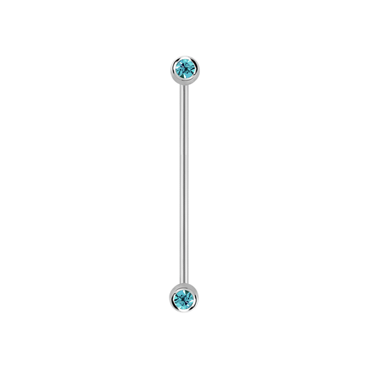 14g Surgical steel Industrial barbell Aquamarine 35mm / Surgical Steel / Aquamarine Barbell