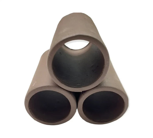 Aquarium Cave Triple Pipe Wide: three brown cylindrical pipes in triangular formation