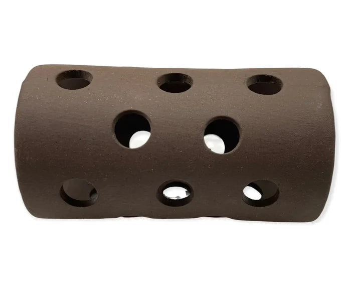 Brown plastic shrimp cave with circular holes for aquarium use