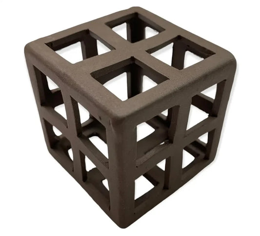 Aquarium Shrimp Hut Square — dark brown ceramic cube with square cutouts