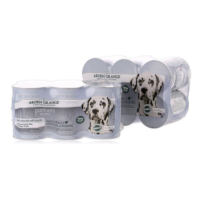Multiple Arden Grange pet food containers on a white background