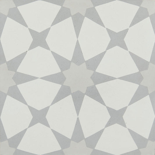 Geometric pattern with white and gray shapes on a gray background