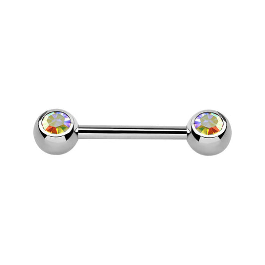 Silver Surgical Steel Aurora Borealis Nipple Bar 12mm / Surgical Steel / Silver Barbell