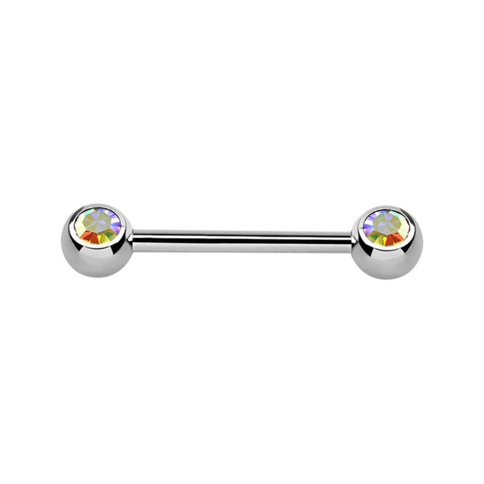 Silver Surgical Steel Aurora Borealis Nipple Bar 14mm / Surgical Steel / Silver Barbell