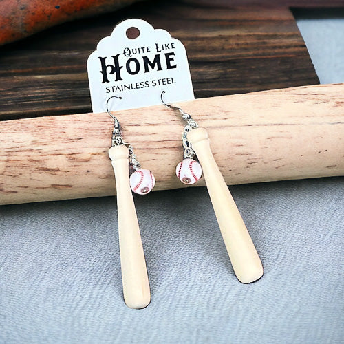 Baseball & Bat Earrings