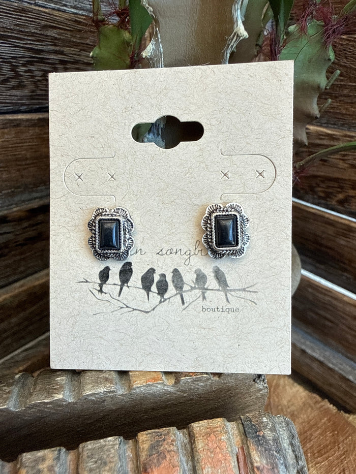 Black Silver Mini Stud Earrings - 5 Styles