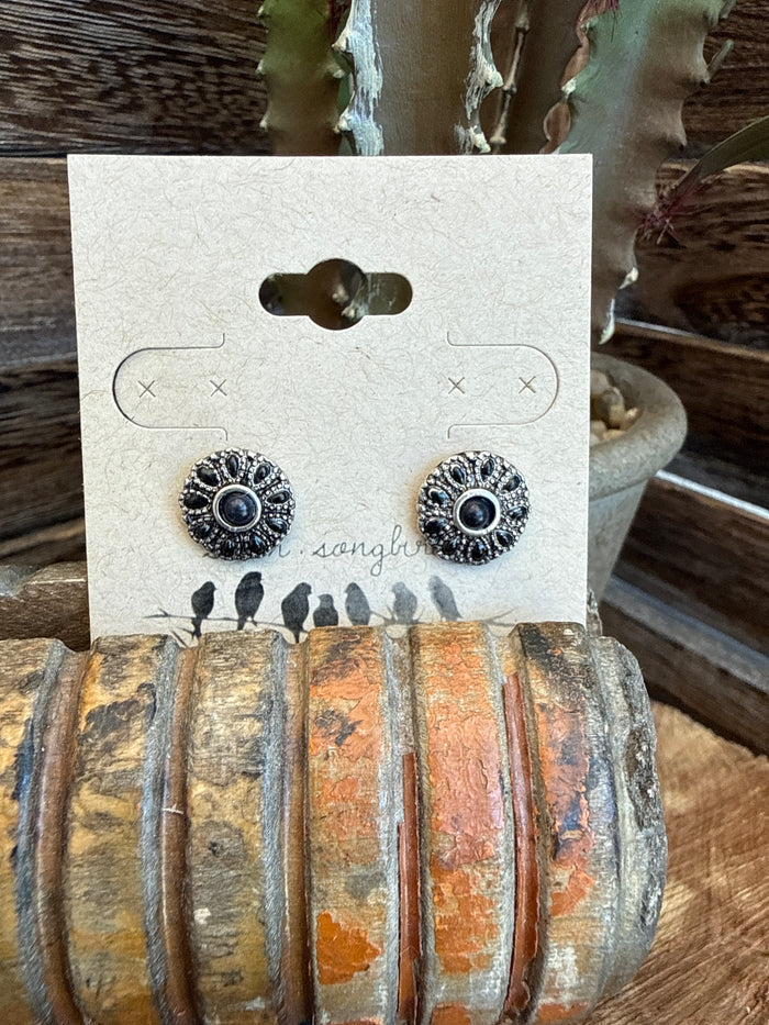 Black Silver Mini Stud Earrings - 5 Styles