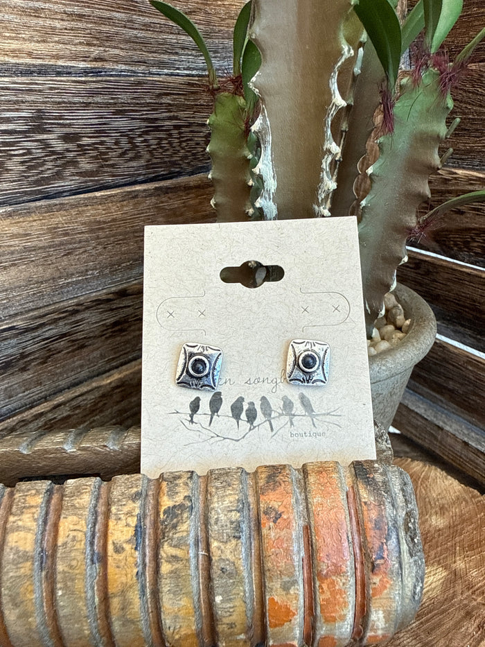 Black Silver Mini Stud Earrings - 5 Styles