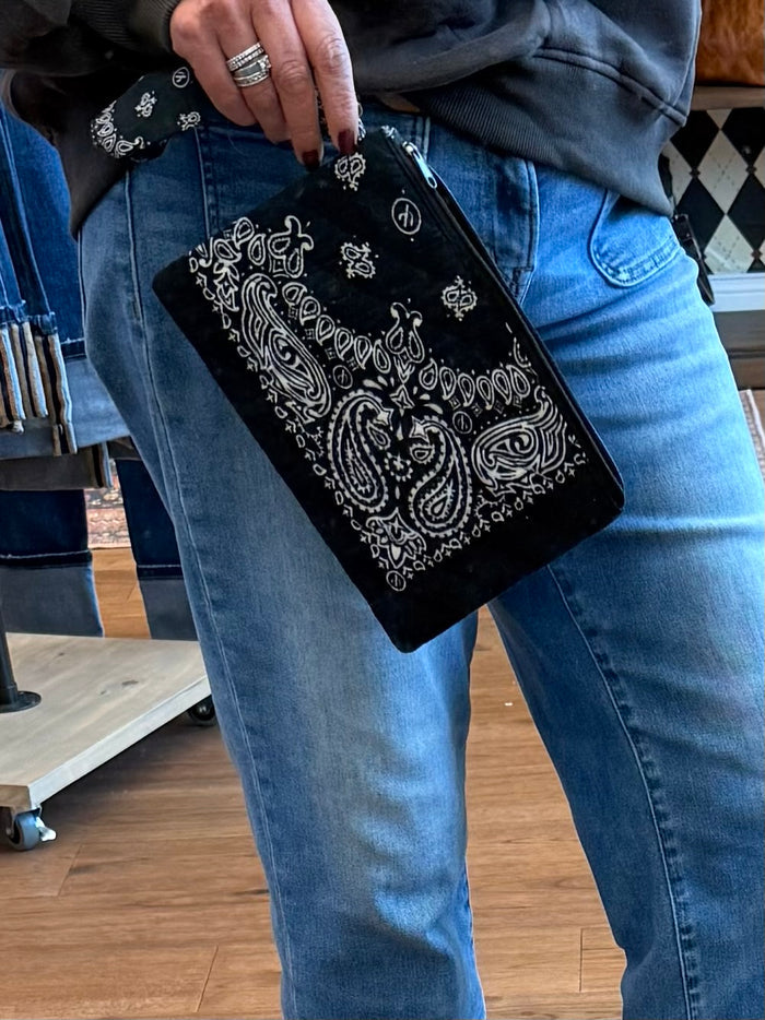 Black & White Bandana Paisley Clutch Purse Makeup Bag