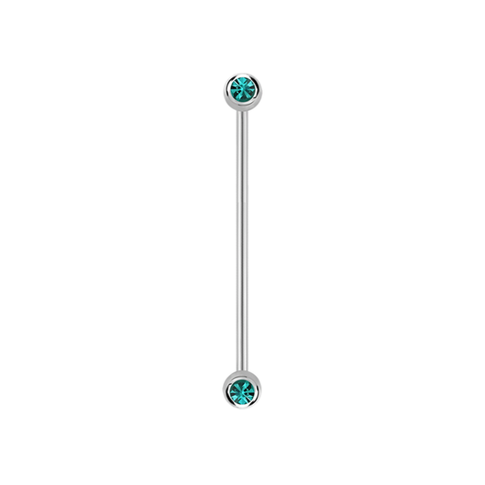 14g Surgical steel Industrial barbell Blue Zircon 35mm / Surgical Steel / Blue Zircon Barbell