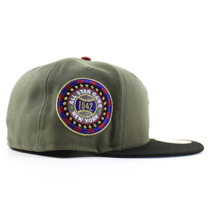 Boston Braves 1942 All Star Game New Era 59Fifty Fitted Hat (Olive Green Black Sky Blue Under Brim)