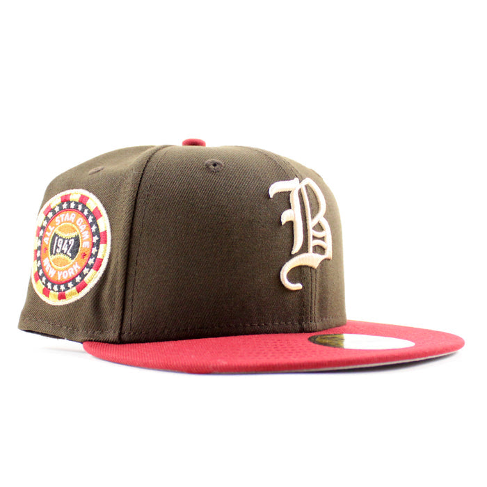 Boston Braves 1942 All Star Game New Era 59Fifty Fitted Hat (Walnut Brown Brick Red Gray Under Brim)