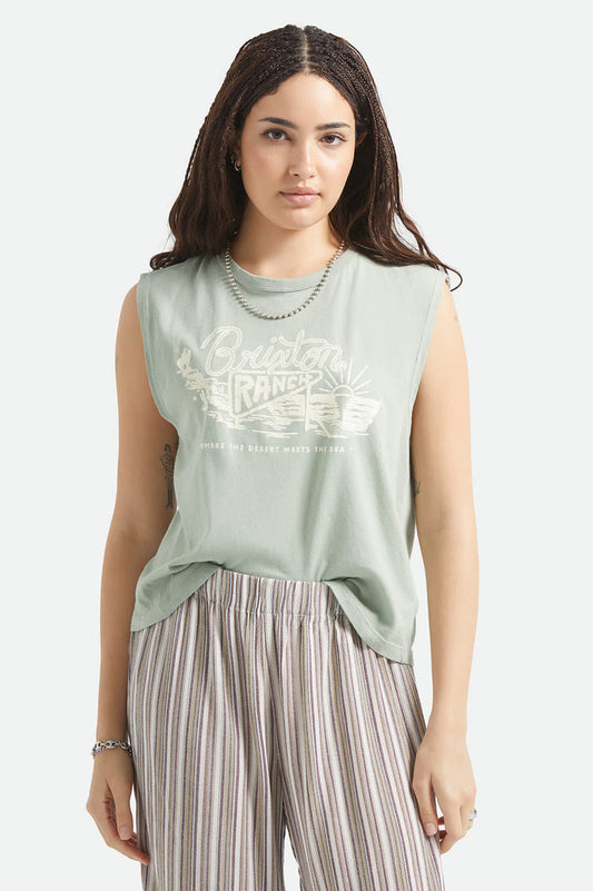 Women's Brixton Ranch Muscle Tank in the color Sage Green - Women's Front View