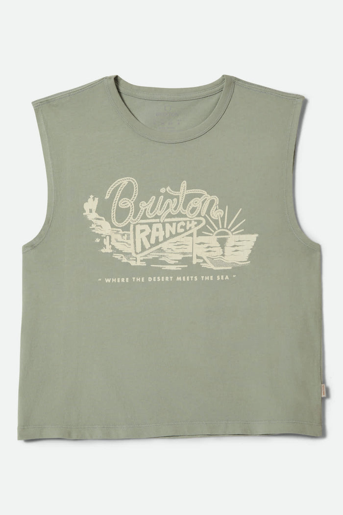 Women's Brixton Ranch Muscle Tank in the color Sage Green - Front Product View