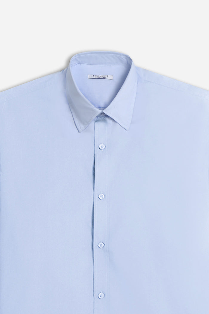 CAMICIA BASIC COLLO ITALIANO AZZURRO