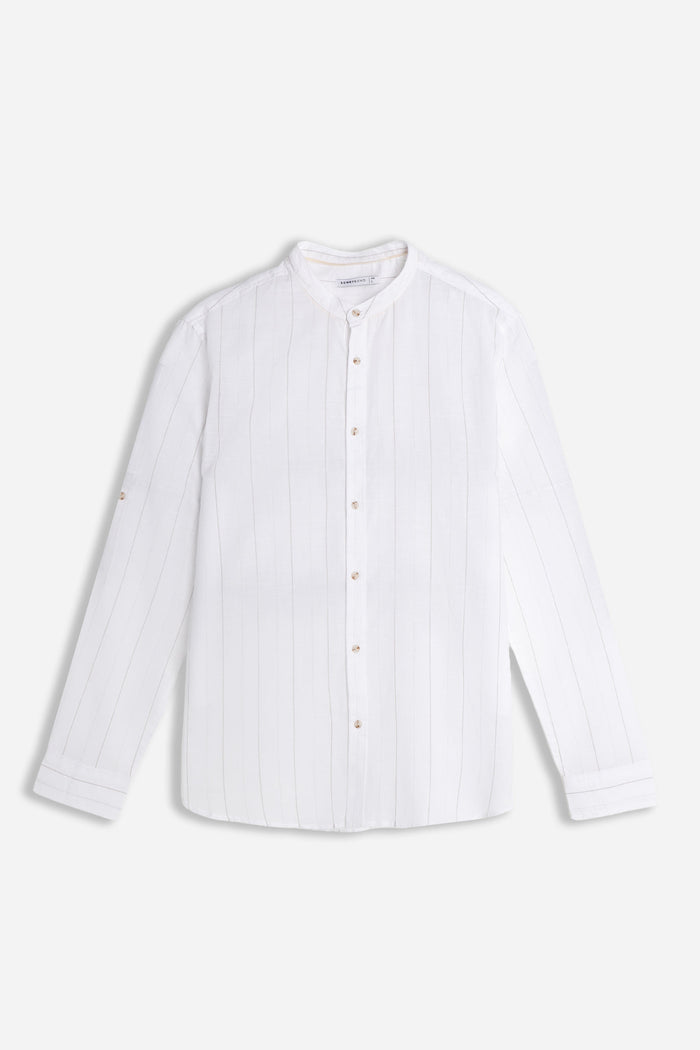 CAMICIA COLLO COREANO COTONE SLUB BEIGE