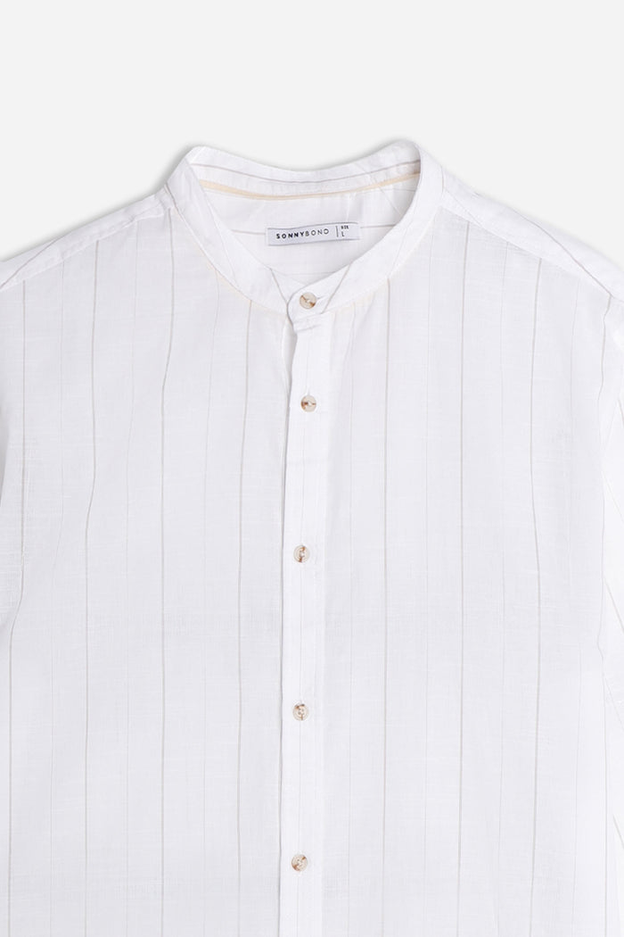 CAMICIA COLLO COREANO COTONE SLUB BEIGE
