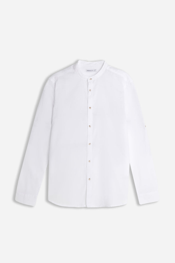 CAMICIA COLLO COREANO COTONE SLUB BIANCO