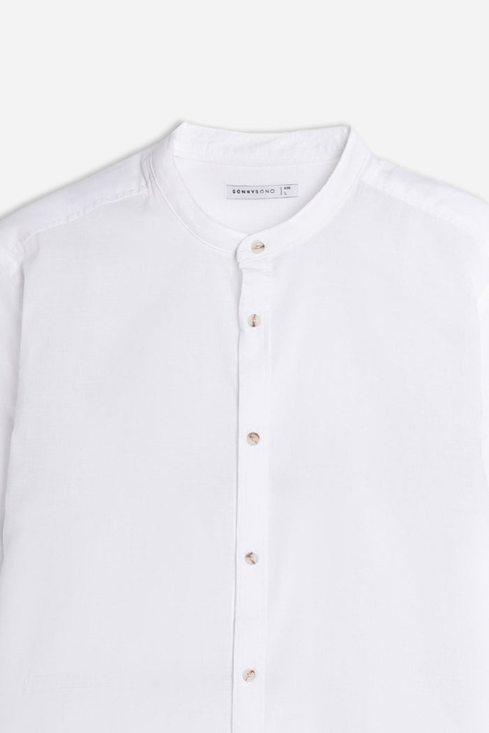 CAMICIA COLLO COREANO COTONE SLUB BIANCO
