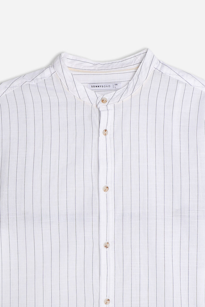 CAMICIA COLLO COREANO COTONE SLUB BLU