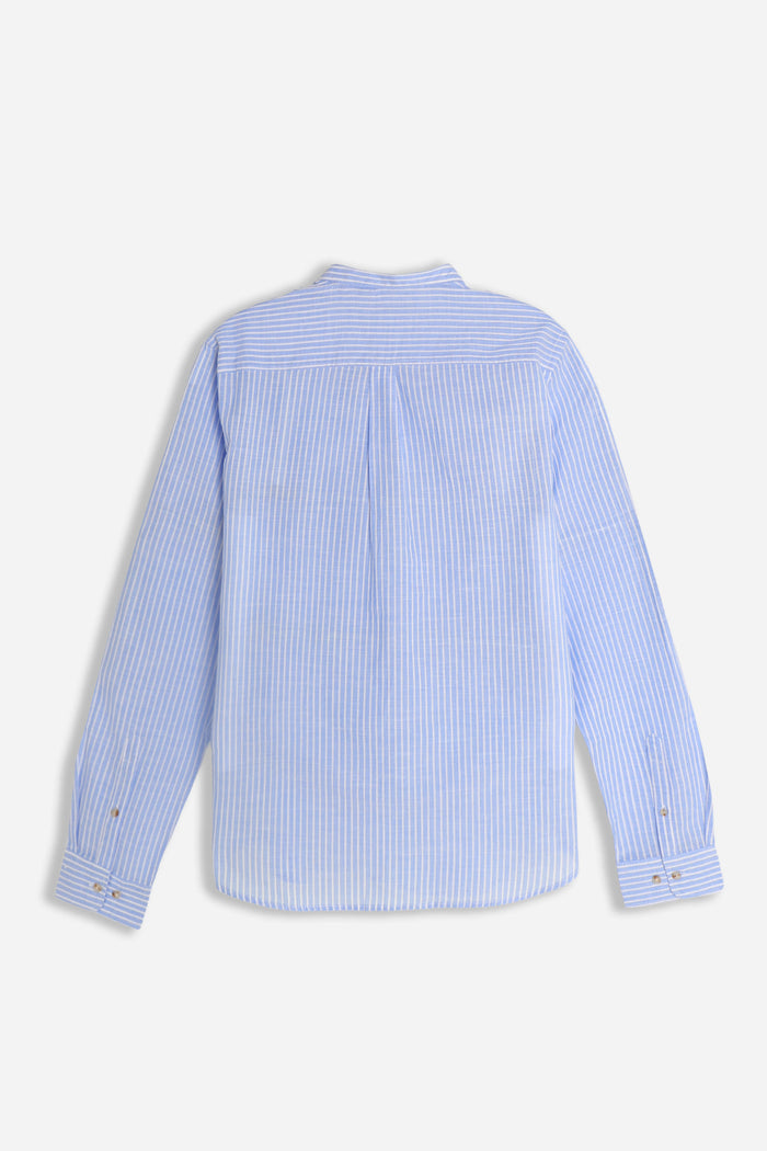 CAMICIA COLLO COREANO COTONE SLUB  CELESTE