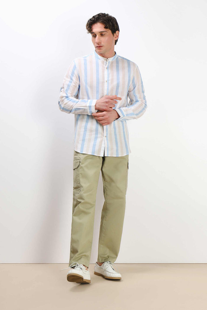 CAMICIA COLLO COREANO COTONE SLUB F AZZURRO