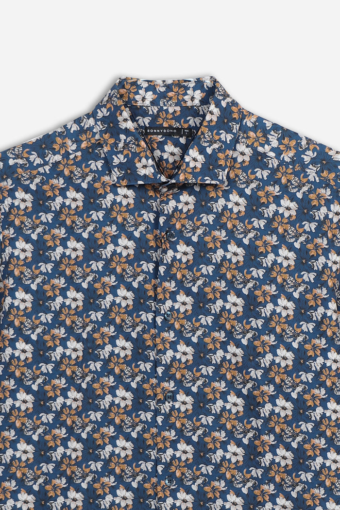 CAMICIA FANTASIA STRETCH BLU - Sonnybono