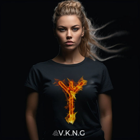 Printify T-Shirt Algiz Flaming Rune V.K.N.G™ T-shirt Girly Cut