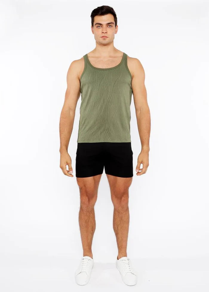 Celadon Veins Stretch Textured Knit Tank Top St-11128