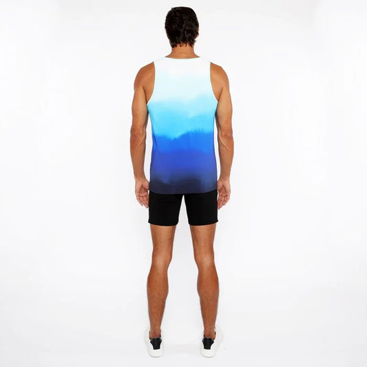 Cerulean Gradient Printed Stretch Mesh Tank Top St-11138