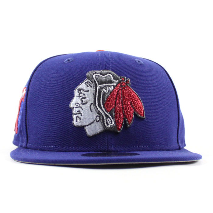 Chicago Blackhawks BlackHawks Patch New Era 59Fifty Fitted Hat (Royal Blue Gray Under brim)