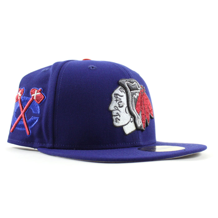 Chicago Blackhawks BlackHawks Patch New Era 59Fifty Fitted Hat (Royal Blue Gray Under brim)