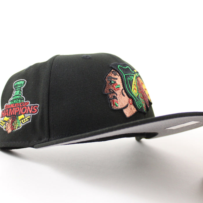 Chicago Blackhawks Stanley Cup Champions New Era 59Fifty Fitted Hat (Black Gray Under brim)