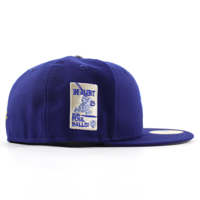 Chicago Cubs be Alert For Foul Balls New Era 59Fifty Fitted Hat (Dark Royal Blue Gray Under Brim)