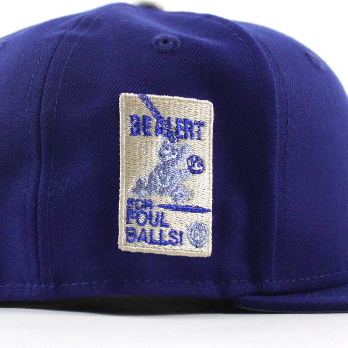 Chicago Cubs be Alert For Foul Balls New Era 59Fifty Fitted Hat (Dark Royal Blue Gray Under Brim)