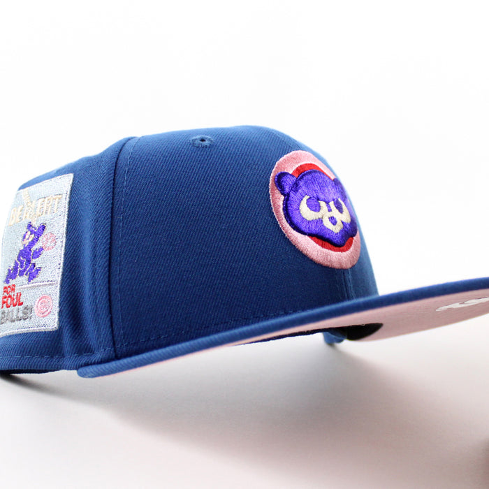 Chicago Cubs be Alert For Foul Balls New Era 59Fifty Fitted Hat (Seashore Blue Pink Under Brim)