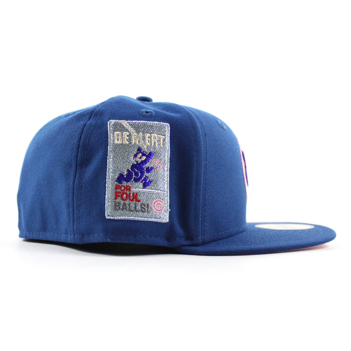 Chicago Cubs be Alert For Foul Balls New Era 59Fifty Fitted Hat (Seashore Blue Pink Under Brim)
