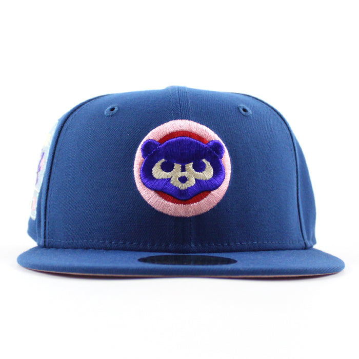 Chicago Cubs be Alert For Foul Balls New Era 59Fifty Fitted Hat (Seashore Blue Pink Under Brim)