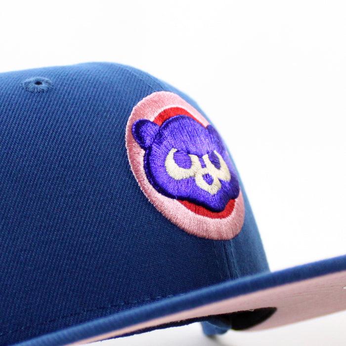 Chicago Cubs be Alert For Foul Balls New Era 59Fifty Fitted Hat (Seashore Blue Pink Under Brim)