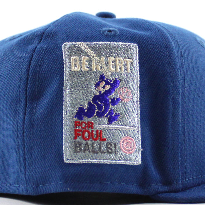 Chicago Cubs be Alert For Foul Balls New Era 59Fifty Fitted Hat (Seashore Blue Pink Under Brim)