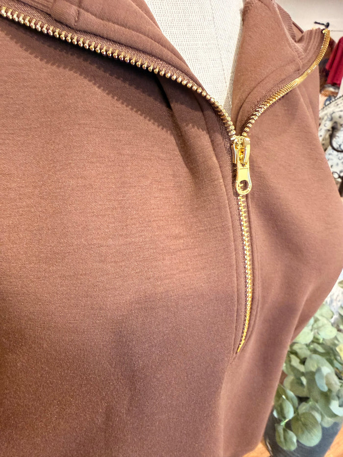 Cocoa 1/4 zip T-shirt with gold-tone zipper detail