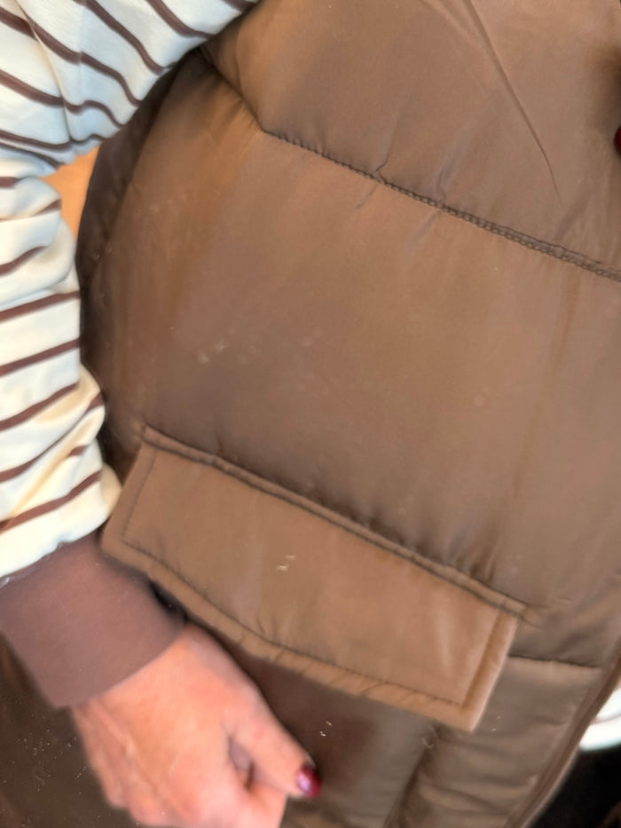 Chocolate Quilted Zip Front Long Vest