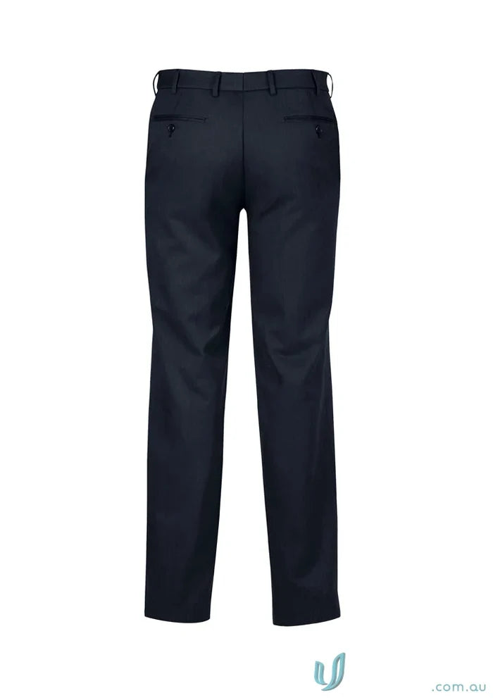 Dark blue cool stretch flat front pant perfect for stylish workwear in customer-facing roles