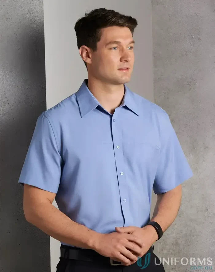 CoolDry Mens SS Health Shirt in light blue with pocket and buttons, perfect for winning spirit