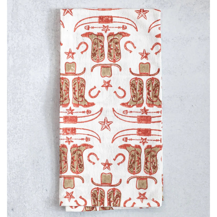 Cowgirl Boots Block Print Tea Towel