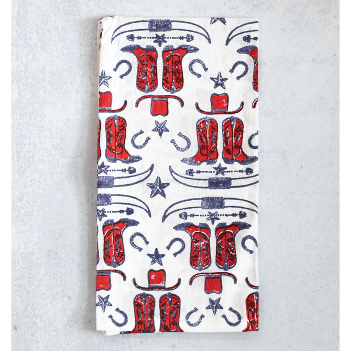 Cowgirl Boots Block Print Tea Towel