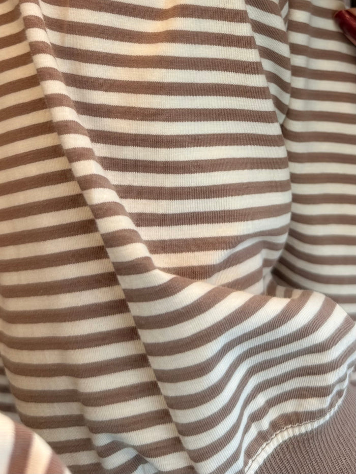 Cream& Mocha Striped 3/4 Sleeve T Shirt
