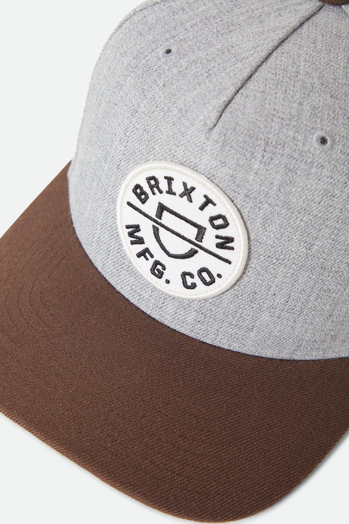 Unisex Crest Netplus Snapback in the color Heather Grey/Pinecone Brown - Additional Laydown image