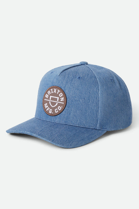Unisex Crest Netplus Snapback in the color Medium Rinse Denim - Front Product View
