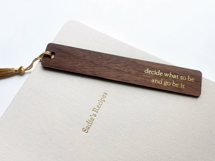 Custom Text Foil Embossed Wooden Bookmark: Gold / Evergreen
